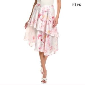 BCBGMaxAzria Asymmetrical Skirt in Pink and White